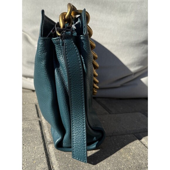 Viola Castellani Italian Leather Dark Teal Purse Large Gold Chain Crossbody NWT - Picture 9 of 16